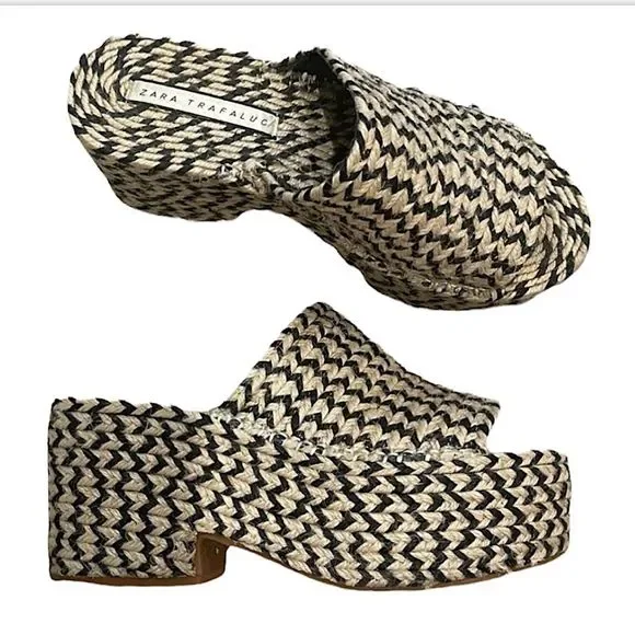 Zara Yute Mia Platform Slide Sandals Black and Beige New - Picture 7 of 13